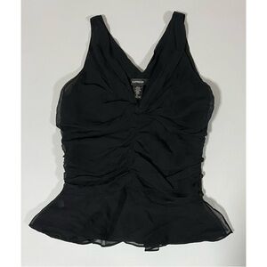 Express Black Solid Rouched Peplum Tank Top Shirt Blouse Size 6 🖤 #express #top